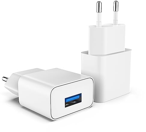 MyGadget 2X Caricatore USB da Muro - Caricabatteria Universale (2A | 5V) - Carica-batterie per Apple iPhone 15 Plus 14 Pro Max 13 Mini Samsung S24 - Bianco