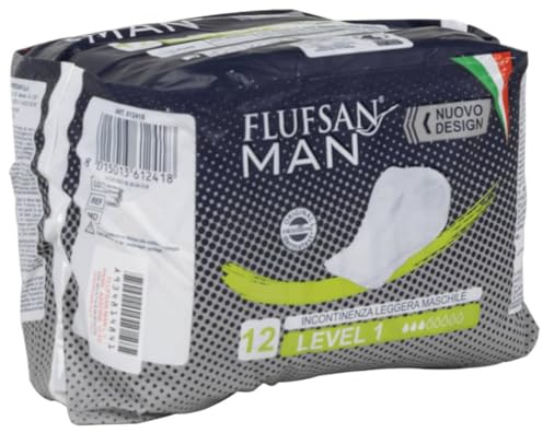 Flufsan Men's White Incontinence Pads- Absorbent Protector Level 1, Latex-Free, Odor Neutralizing, Comfort Fit, 96-Pack