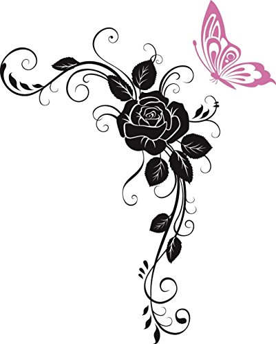 Unbekannt Autoaufkleber Set ***Butterfly Kisses Rose - Schmetterling küsst Rose*** Motivfarben können frei gewählt Werden! (M 28x35cm - Rose rechts)