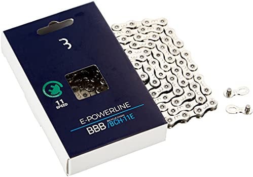 BBB Cycling E-PowerLine 11-Speed Cycling Chain Fahrradkette mit SmartLink QuickLink Inklusive Fahrradkette für 11-Fach-Kettenfahrräder 136 Links Silber Vernickelung BCH-11E