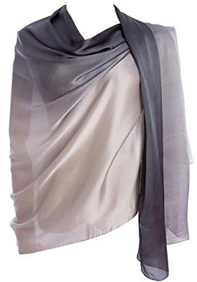 CYZLANN Damen-Schals, 100 % Seide, lange, leichte Schals für Damen, grau, weiß, Einheitsgröße
