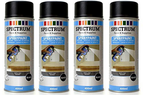 NOIR MAT Lot 4 Bombes Peinture Spray Aérosol 4X400ml Bois,Métal,Aluminium etc