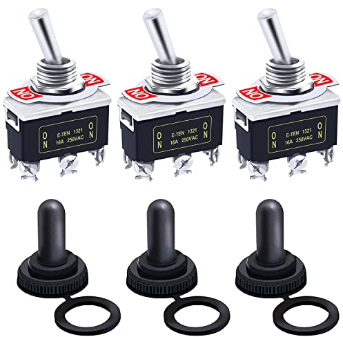 mxuteuk 3 pezzi Interruttore a levetta a bilanciere per impieghi gravosi 20A 125V DPDT Interruttore ON/ON a 2 posizioni a 6 pin con cappuccio impermeabile in metallo,Ten-1321-B202-3MZ