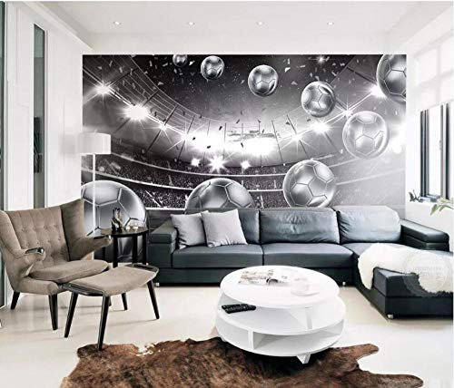 Photo Wallpaper Non-Woven Premium Art Mural Wallpaper Giant Poster Gray Football Black and White Football Field Wallpaper 3D Mural Effect