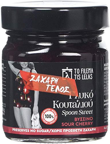 To Filema Tis Lelas Fruta en Almíbar Hecho a mano - Cereza Agria Sin azúcar añadido, Paquete de 2 x 240 g (Total: 480g)