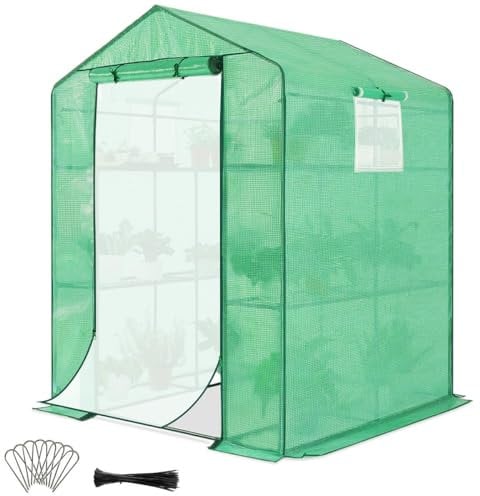 Quictent Serra per pomodori con 12 ripiani, per giardino, balcone, serra in pellicola, 143 x 143 x 195 cm