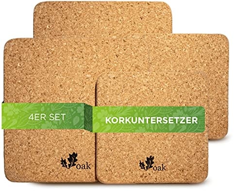 Voak® Topfuntersetzer Korkuntersetzer Set | 4 eckige Kork Untersetzer | 100% Natur Kork Made in Portugal | 20 cm und 15 cm | rutschfeste Unterlage Tischset Abwaschbar Hitzebeständig