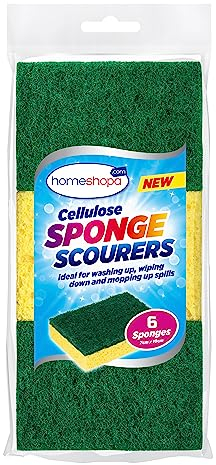 HOMESHOPA Heavy Duty Cellulose Scrub Sponge, 6 pack Dual-Sided Dishwashing Household Cleaning Sponge for Kitchen, Washing Up Scourer, Non-Scratch Super Absorbent Multi-Purpose Scouring Pads