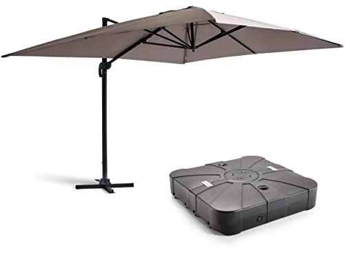 Oviala Ampelschirm 3 x 4 m und Beschwerungsplatte auf Rädern Aluminium Taupe