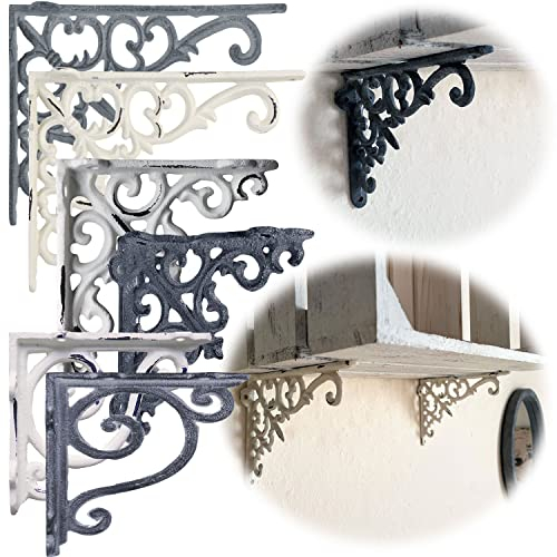 LS-LebenStil Vintage Regalwinkel Shabby Weiß 10cm Gusseisen Regalträger Winkel Konsole Halterung