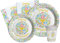 Kit Party Tavola Prima Comunione per 24 persone (112 pezzi: 24 piatti Ø23cm, 24 piatti Ø18cm, 24 bicchieri 200ml, 40 tovaglioli 33x33cm) in carta compostabile eco-friendly