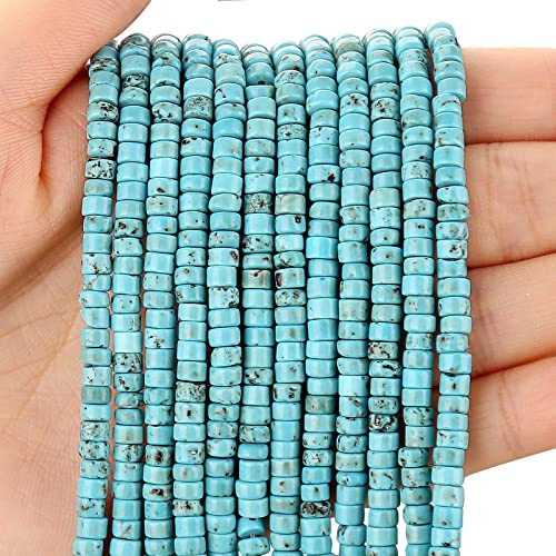 BONNY BOXX 150pcs Natural Blue Turquoise Spacer Beads Loose Semi Precious Stone Beads Flat Round Heishi Disc Stone Beads for Bead Jewelry 4mmx2mm 15inch