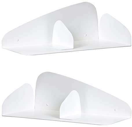MILUKA Wandregal Weiß 35 cm | 2er Set Bücherregal Wand mit Magnetische Buchstütze | Bücher Regal Hängend | Nachttisch Hängend als Schwebendes Bücherregal, Büro Regal Wand Deko | Set 2 Metallregal Weiß