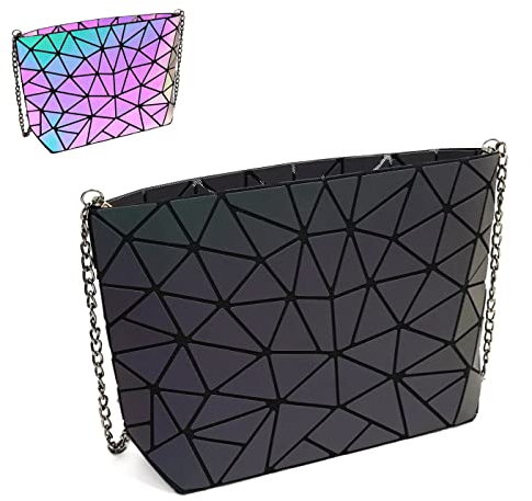 CAFINY Geometrisches Portemonnaie für Frauen Geometrische leuchtende Geldbörsen und Handtaschen Geometrische Taschen und holographische Crossbody-Tasche (Small)
