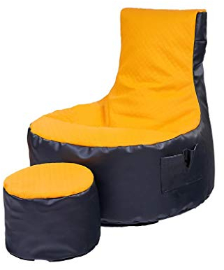 Hochwertiger Sitzsack 2Farbiger Gamer aus Öko-Leder mit Seitentaschen - Indoor & Outdoor - Gaming Sitzsack mit Reißverschluss und Styroporkugeln Füllung, Farbe:Schwarz-Gelb, Größe:Erwachsene