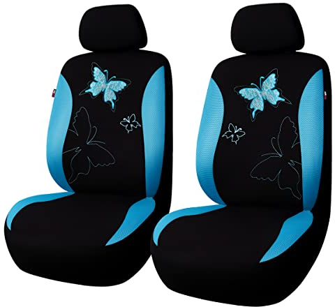 Flying Banner Housses de siège de Voiture Universelle Tendance avec Broderie Papillon Motif (Avant, Bleu Menthe)