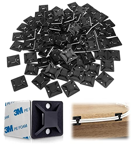 Base perfetta per fascette,Supporto per fascette base di montaggio,base di montaggio a vite,Portacavi autoadesivo,Base a vite autoadesiva,Per cavo di alimentazione,18.5X18.5X6.4mm,nero,100 pezzi