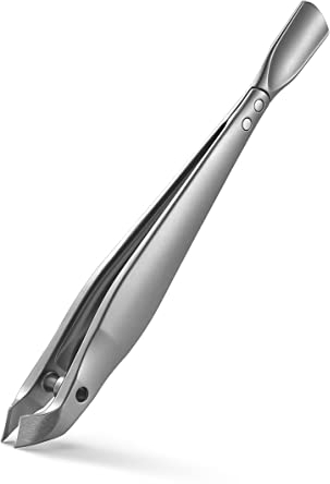 FVION 2 in 1 Nagelhautzange - Professionelle Nagelhautschneider, Kleine Nagelhaut Pinzette für Einfaches Knipsen von Nagelhaut mit Nagelhautschieber, Edelstahl Mattiert Silber (5mm)