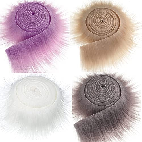 4 Stück Kunstfell Bordüre Kunstpelz Band Fellstoff, Pelz Stoff Schnitte flauschige Kunstfell Bordüre Pelz Patches ideal zum Basteln Nähen Dekoband Plüsch Trim Stoffrolle,Teppich Nähen Basteln 5x150cm
