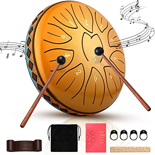 Tambor de Lengüeta de Acero de 6 Pulgadas y 11 Tonos, Tambores Instrumento de Percusión Handpan Drum Handpan con Libro De Música y Accesorios Ricos para Yoga,Meditación,Alivia el Estrés