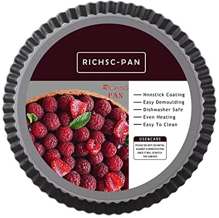 RICHSC-PAN Tart Pan 10 Inch Tart Pan Carbon Steel Round Non-Stick Pan Quiche Pan with Removable Chassis for Mousse Cakes, Kitchen Reusable Baking Tool with A Depth of 1.18 Inches.