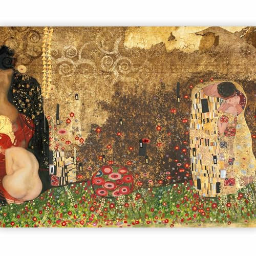 murando Fototapete Gustav Klimt 350x270 cm Vlies Tapeten Wandtapete XXL Moderne Wanddeko Design Wand Dekoration Wohnzimmer Schlafzimmer Büro Flur der Kuss Abstrakt braun bunt