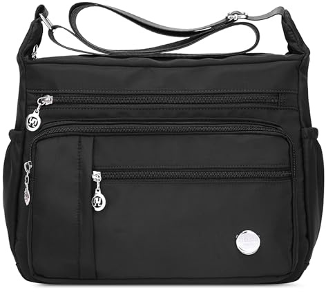 DIRRONA Umhängetasche Damen Casual Schultertasche Groß Kapazität Wasserdicht Damen Reise Arbeit Lässig Täglich Nylon Handtasche Multi Tasche Damen Messenger Bag 2 Größen Schwarzes B