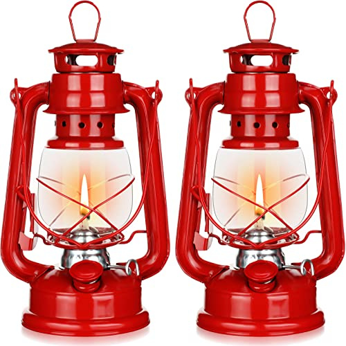 2 Stück Sturmlaterne 25,4 cm Original Ölbrennlaterne Vintage Öllampe Außen Innen Dekorative Kerosinlampe Hängende Kerosin Kraftstofflaternen für Camping Zuhause Terrasse (rot)