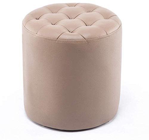 Leder Gepolsterter Pouf Hocker Ottomane,Hocker Fußhocker Massivholz Leder Wohnzimmer Couchtisch S Bank-Beige 34x34x35cm(13x13x14inch)