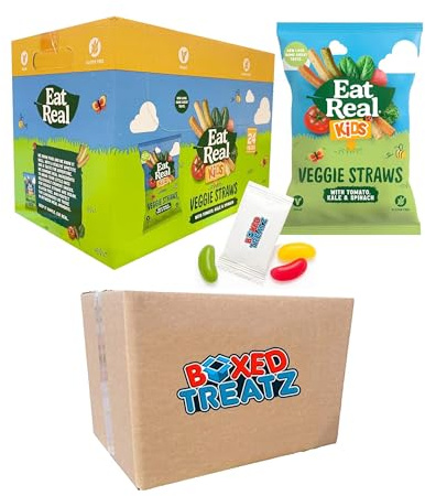 Eat Real Veggie Straws, 24x20g Made With Kale, Tomato & Spinach Gluten Free Suitable For Vegans Boxed Treatz