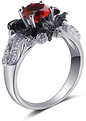 Gothic Ring Schmuck Weiß Rot Grün Blau Schwarz Kristall Einzigartige Schwarze Fledermausringe für Frauen Persönlichkeit