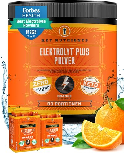 Key Nutrients Elektrolyt Pulver - Orange - 90 Portionen - Elektrolyte Ohne Zucker - Keto Elektrolyte Sport : Glutenfreies Ohne Zucker - Zusatz: Magnesium, Kalium - Electrolyte Powder