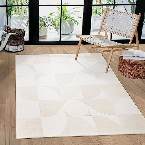 Paco Home Teppich Wohnzimmer Schlafzimmer Modern Kurzflor Skandinavisches Boho Muster Regenbogen japandi Geometrisch 3D Effekt Creme, Grösse:200x290 cm, Farbe:Creme 4