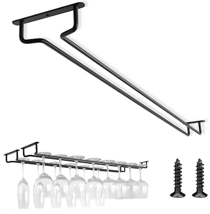 Upstore 1 Pack Wine Glass Rack Metal Hanging Wine Glass Holder Under Shelf Wine Glass Storage Hanger Stainless Steel Hanging Wine Cup Display Stand for Bar and Kitchen Cabinet