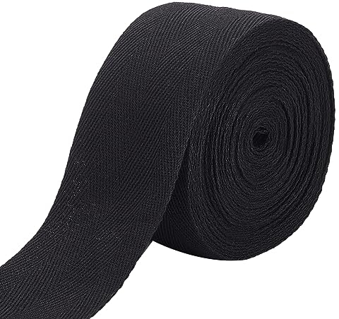 BENECREAT Ruban Coton Chevrons Noir 9m, Rouleau de Ruban de Sangle Naturelle Douce de 50 mm de Large pour la Couture Artisanale, Poignée Sac en Tissu, Fourre-Tout