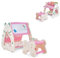 LIFEZEAL Chevalet Magnétique pour Enfants, Tableau Enfant 56x54x63 CM, Bibliothèque Enfant en Bois avec Tabouret Réglable, Bureau de Dessin et d’Ecriture pour Enfants 1-5 Ans (Rose+Blanc)