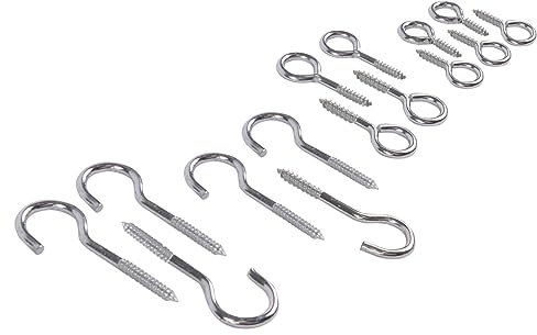 15pc Galvanised Iron Screw Hooks Set - 4 Sizes - Outdoor Garden Metal Wall Fence Hanging Hooks for Plants, Lights - by Blackspur