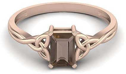 0,60 Ctw Achteckform Rauchquarz 925er Sterling Silber Solitaire Keltisches Design Dreifaltigkeitsknoten Frauen-Versprechensring Roségold Vermeil, 60