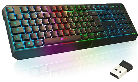 KLIM Chroma Wireless Gaming Tastatur Kabellos QWERTZ DEUTSCH - NEU 2024 - Langlebig, Ergonomisch, Wasserdicht, Leise - RGB Kabellose Tastatur Gaming für PC PS4 PS5 Mac (Generalüberholt)