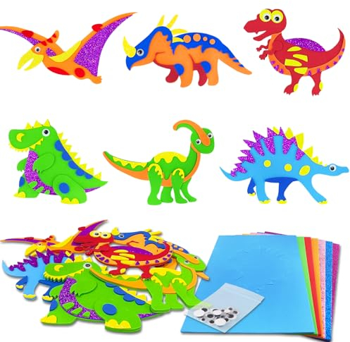12 Dinosaurier Bastelset Kinder ab 5 6 7 8 9 10 12 Jahre Moosgummi Bastelset Kinder Dino Bastelsets Basteln Kinder Mit Wackelaugen Selbstklebend Basteln Kindergeburtstag Geschenke für Mädchen Junge