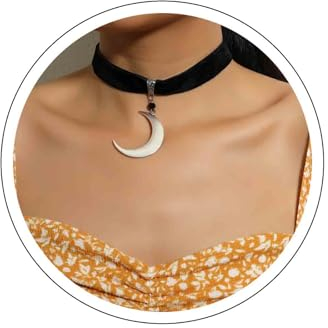 Dervivea Collana girocollo in velluto vintage con luna Collana con ciondolo a mezzaluna in argento Collana con colletto in velluto gotico Collana corta con nastro nero Gioielli per donne e ragazze
