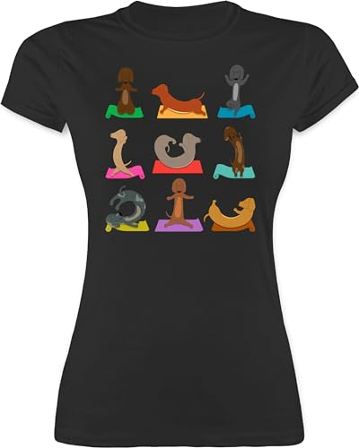 Shirt Damen - Hunde - Dackel Yoga Dackel Lustig - L - Schwarz - Tshirt hundeliebhaberin dackelmotiv t-Shirt hundemotiv mit Shirts Hund für Frauen hundesprüchen t-Shirts hundefan Tshirts Geschenk t
