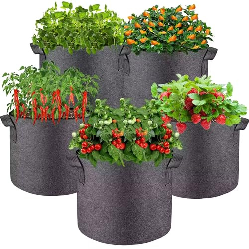 lucdnc Pflanzbeutel für Pflanzen, 5 Liter, Mehrzweck-Vliesstoff-Töpfe mit robusten Griffen, für den Außenbereich, Garten, Pflanztöpfe für Gemüse, Obst, Blumen, Kräuter, Sukkulenten, Bonsai-Pflanzen, 5