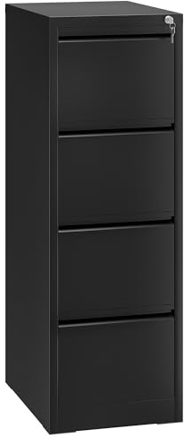 YITAHOME Filing Cabinet with 4 Lockable Drawers, Anti-tipping Rolling Filing Cabinet with Wheel for Home Office, Under Desk File Storage Cabinets for Letter/Legal/A4 Size, Black, 62 x 45 x 133cm