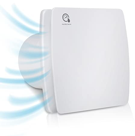 Randaco Lot de 2 ventilateurs de salle de bain 100 mm avec capteur d'humidité - Temps de fonctionnement réglable - Ventilateur mural silencieux pour salle de bain, WC, cuisine - Blanc