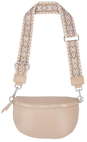 Umhängetasche Crossbody Bag Gürteltasche in Gr. M aus 100% Leder mit breitem Gurt - Helen (taupe)