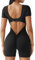 ZAAYO Damen Jumpsuit Kurz Eng Scrunch Butt Bodysuit U Kragen Body Einteiler Yoga Sexy RüCkenfrei Sport Overall Romper Gym Workout Bodycon Schwarz XL