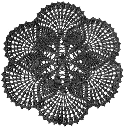 BOMHCS Handgefertigte Häkelspitzen-Deckchen, 38,1 cm bis 43,2 cm, rund, 6 Blütenblätter, Untersetzer, Vintage-Deckchen, Vasen, Tassenmatten (1, dunkelgrau)