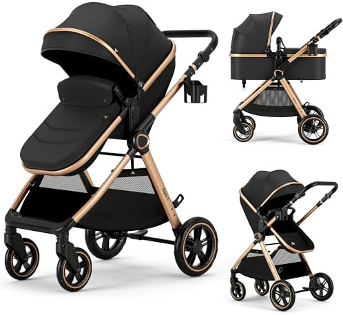 Accombe 2-in-1-Baby-Kinderwagen, umwandelbarer Stubenwagen für Säuglinge und Neugeborene 0-36 Monate