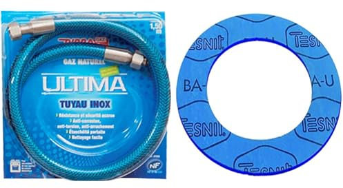 Dipra 73150 Tuyau Flexible en Inox pour Gaz Naturel, longueur 1.50m & Boutté 1081911 JGN15 Lot de 5 Joints gaz naturel 15 x 21 Bleu